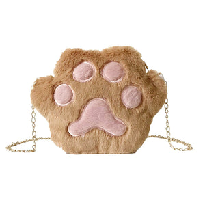 Plush Cat Paw Shoulder Bag for Women
