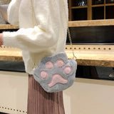 Plush Cat Paw Shoulder Bag for Women