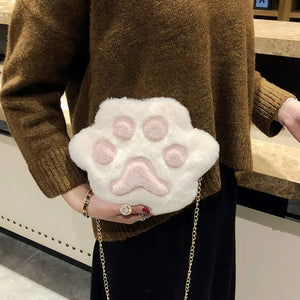 Plush Cat Paw Shoulder Bag for Women