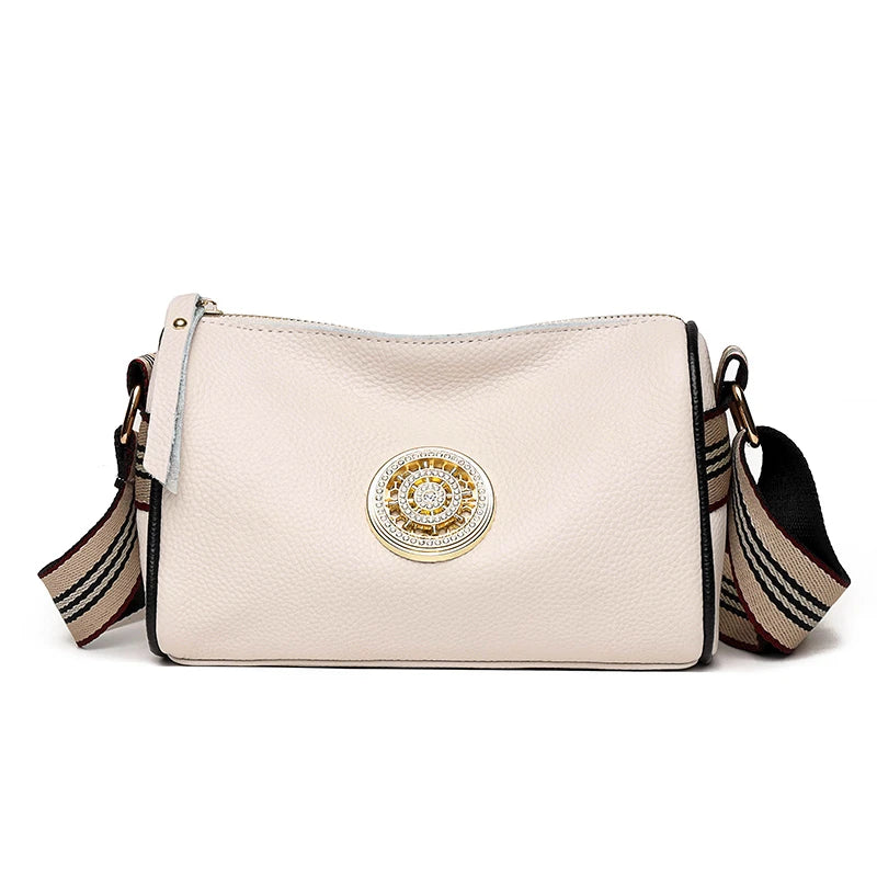Metal Lock Women Leather Handbag