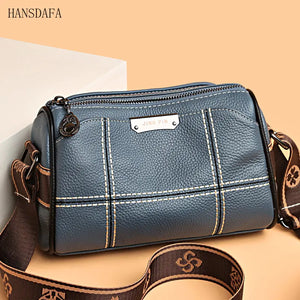 Women Leather Handbags 3 Layers Cow Leather Shoulder Crossbody Bags