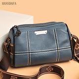 Women Leather Handbags 3 Layers Cow Leather Shoulder Crossbody Bags