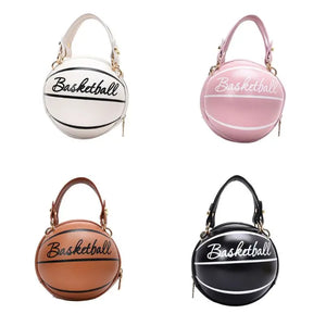 Women Girl Basketball Round PU Leather Handbag Chain Shoulder Messenger