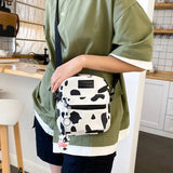 Cartoon Cow Print Crossbody Bag Canvas Messenger Tote Purse
