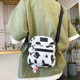 Cartoon Cow Print Crossbody Bag Canvas Messenger Tote Purse