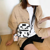 Cartoon Cow Print Crossbody Bag Canvas Messenger Tote Purse