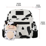 Cartoon Cow Print Crossbody Bag Canvas Messenger Tote Purse