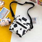 Cartoon Cow Print Crossbody Bag Canvas Messenger Tote Purse