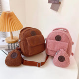 Plush Mini Backpack Lightweight Bear Pattern Crossbody Bag