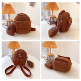 Plush Mini Backpack Lightweight Bear Pattern Crossbody Bag