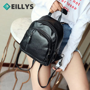 Multifunction Leather Backpack School Bag Solid Pu Leather Backpack