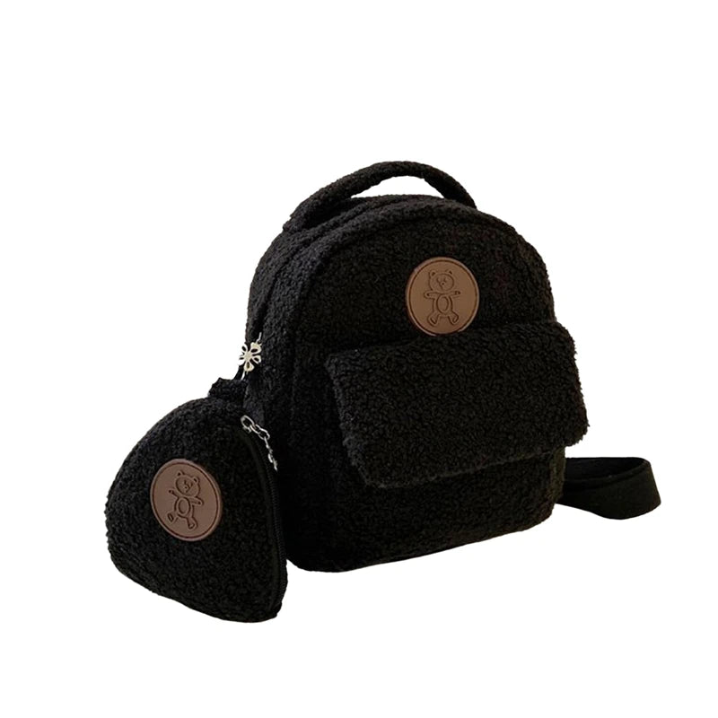 Plush Mini Backpack Bear Pattern Crossbody Bag Lightweight Gift