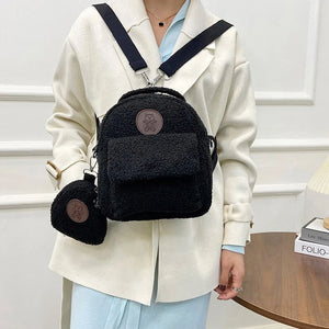 Plush Mini Backpack Bear Pattern Crossbody Bag Lightweight Gift