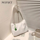 Retro PU Leather Handbag Shoulder Bag Zipper Tote Purse with Flower Pendant