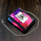 Trifold Starry Sky Wallet Zip Purse with Chain Gift