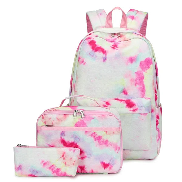 Tie-dyed Print Backpack Set with Lunch Bag & Pencil Case