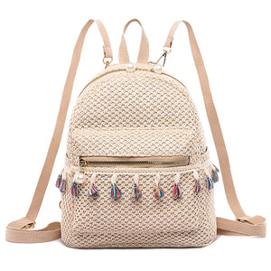 Tassel Weave Backpack Large Capacity Travel Shoulder Bag