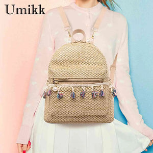 Tassel Weave Backpack Large Capacity Travel Shoulder Bag