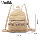 Tassel Weave Backpack Large Capacity Travel Shoulder Bag