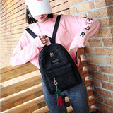 Striped School Backpack for Teenage Girls Tassel Shoulder Bag