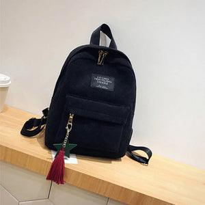 Striped School Backpack for Teenage Girls Tassel Shoulder Bag