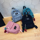 Striped School Backpack for Teenage Girls Tassel Shoulder Bag
