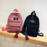 Striped School Backpack for Teenage Girls Tassel Shoulder Bag
