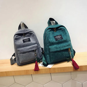 Striped School Backpack for Teenage Girls Tassel Shoulder Bag