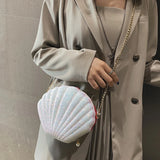Mermaid Seashell Purse Cross-Body Shoulder Bag Glitter Sequins Chain Evening Pur