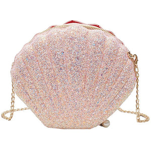Mermaid Seashell Purse Cross-Body Shoulder Bag Glitter Sequins Chain Evening Pur