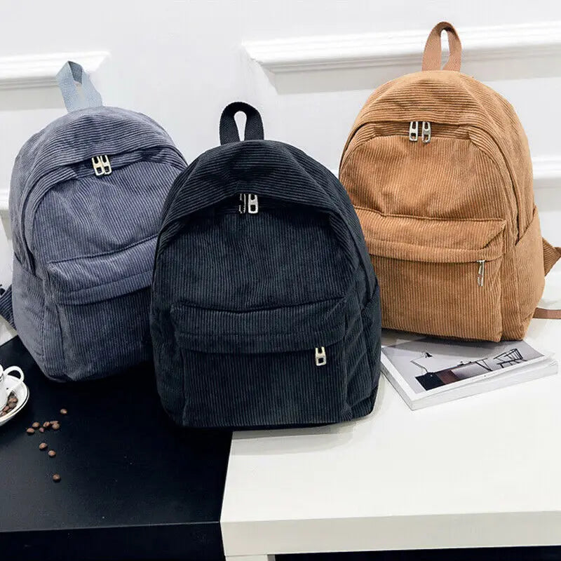 Corduroy Mini Backpack School Travel Bag 4 Colors
