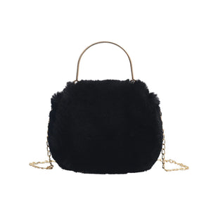 Plush Crossbody Purse Soft Shoulder Bag Top Handle Satchel with Chain Strap