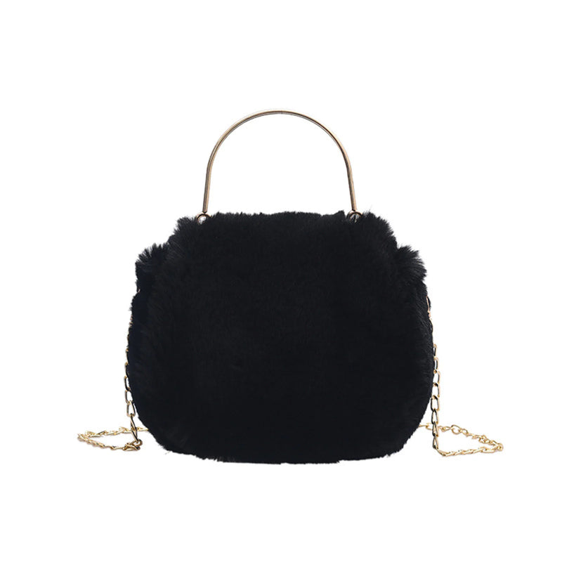Plush Crossbody Purse Soft Shoulder Bag Top Handle Satchel with Chain Strap