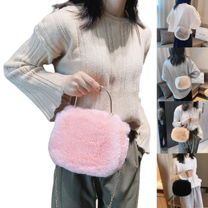 Plush Crossbody Purse Soft Shoulder Bag Top Handle Satchel with Chain Strap