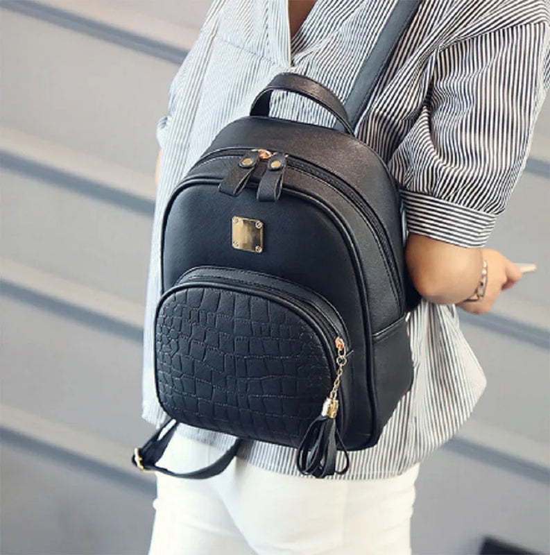 Women Girls School Bag PU Leather Anti-Theft Backpack Rucksack