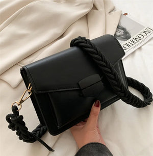 Small Crossbody Bag Solid PU Leather Shoulder Braided Strap Pink Yellow