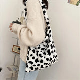 Plush Cow Print Crossbody Purse Lightweight Travel Satchel