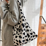 Plush Cow Print Crossbody Purse Lightweight Travel Satchel