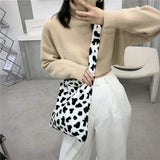 Plush Cow Print Crossbody Purse Lightweight Travel Satchel