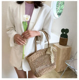 Straw Cross-body Bag with Tassels for Women Girls