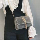 Women Glitter Envelope Clutch Bag Tassel Chain Crossbody