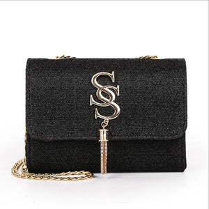 Women Glitter Envelope Clutch Bag Tassel Chain Crossbody