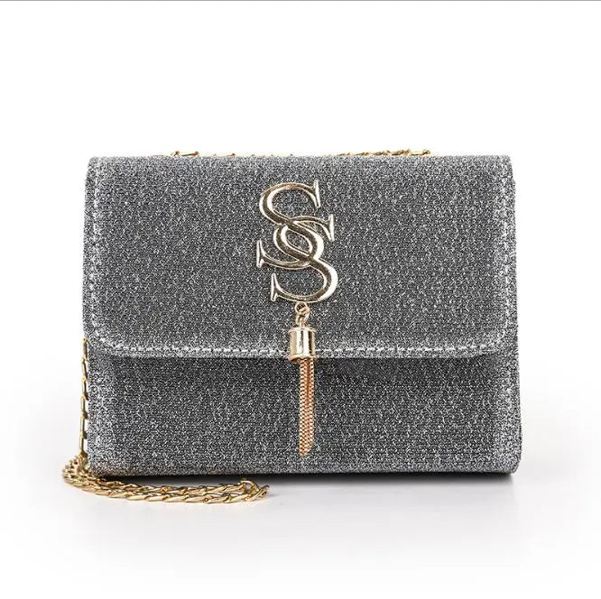 Women Glitter Envelope Clutch Bag Sparkling Party Evening Tassel Chain Crossbody