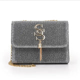 Women Glitter Envelope Clutch Bag Sparkling Party Evening Tassel Chain Crossbody