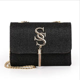 Women Glitter Envelope Clutch Bag Tassel Chain Crossbody