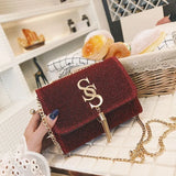 Women Glitter Envelope Clutch Bag Tassel Chain Crossbody