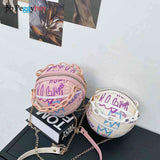 Women Graffiti Chain Bags Basketball Shoulder Ladies PU Leather Handbags