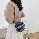 Women Graffiti Chain Bags Basketball Shoulder Ladies PU Leather Handbags
