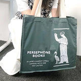 Women Gray Canvas Shoulder Bag Persephone Print Large Tote For Girls