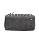 Women Rivets Fur Ball Pendant Handbag Shoulder Bag